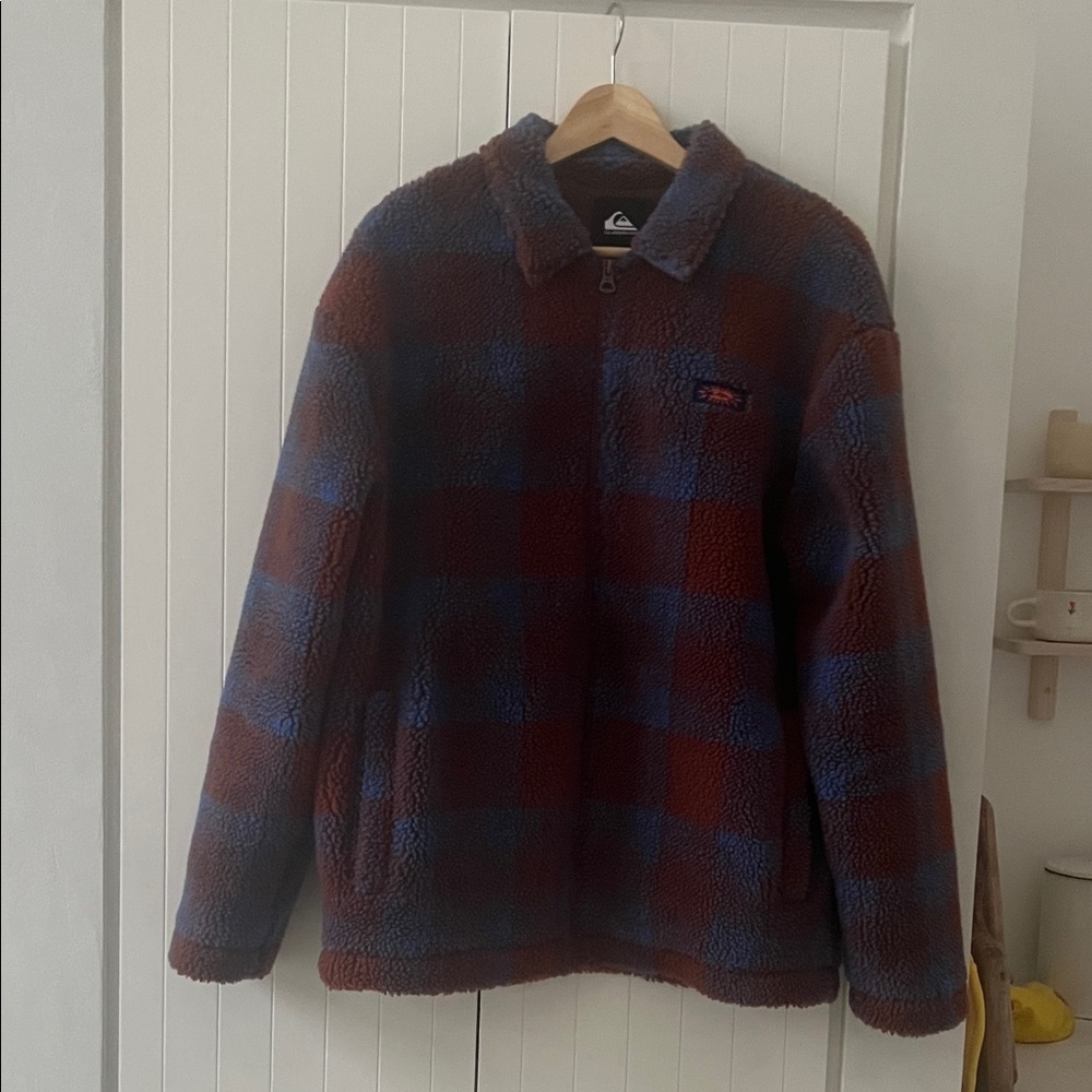 Quiksilver Men's Red and Blue Checkered Jacket
